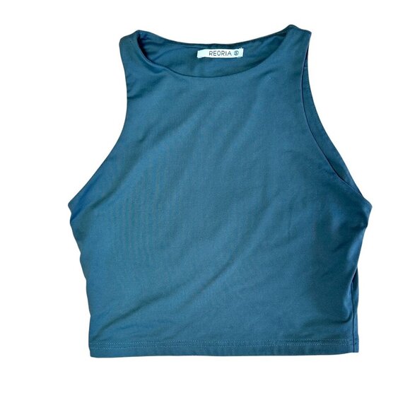 REORIA DOuble Layer Smoothing High Neck Crop Top Size Small Olive Green - Picture 1 of 6